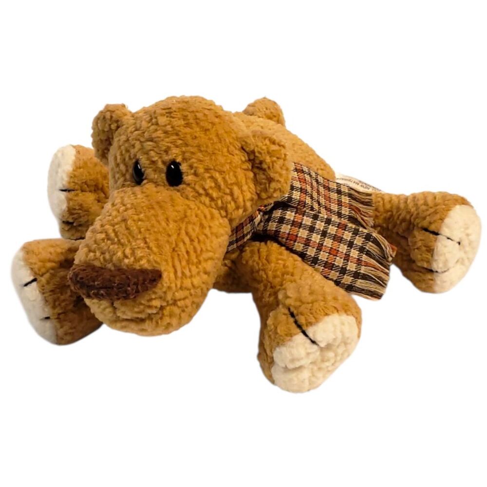 Brown Puppy Dog Plush Lovey Plaid Scarf by Soft Dreams Nice Texture 6" Long